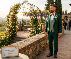 Obraz przedstawia nowoczesną i elegancką stylizację ślubną dla Pana Młodego